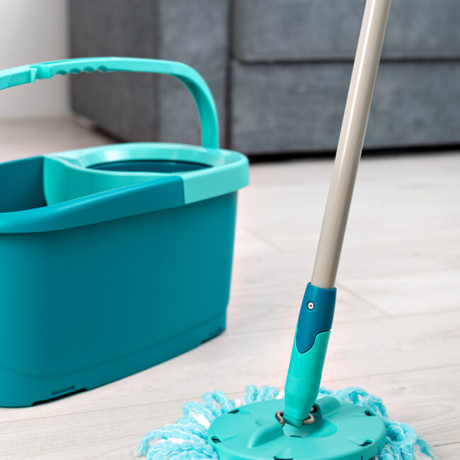 Floor mop and bucket for washing in room